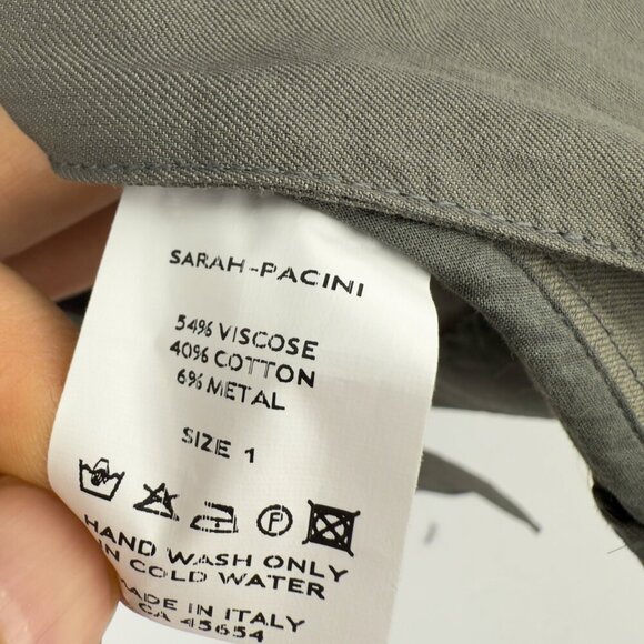 SARAH PACINI Button Down Pouch Pockets Eyelets Long Sleeves Green Coat 1 *FLAW* - Picture 8 of 9